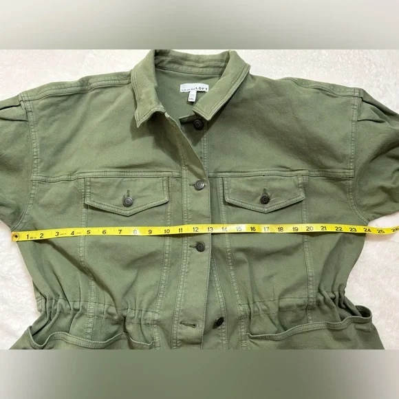 LOFT Olive Green Utility Button up Cinch Waist Canvas Jacket Size XXL - Picture 8 of 8